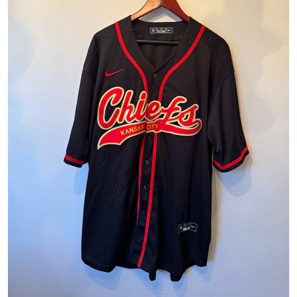 Nike Kansas City Chiefs NFL Black Button-Up Baseball-Style Jersey Shirt XXL